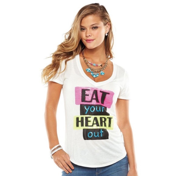 JUICY COUTURE T-Shirt Eat Your Heart Out Sequin White Medium - Picture 1 of 4